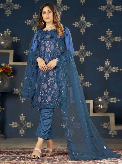 warthy ent blue embroidered semi stitched dress material