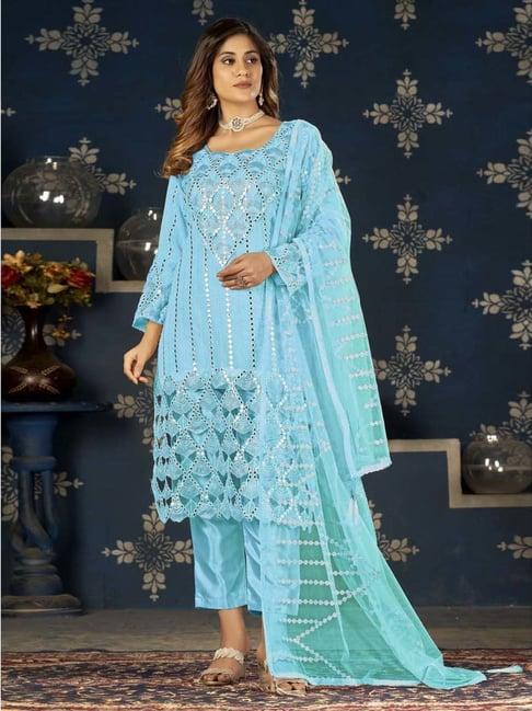 warthy ent blue embroidered semi stitched dress material