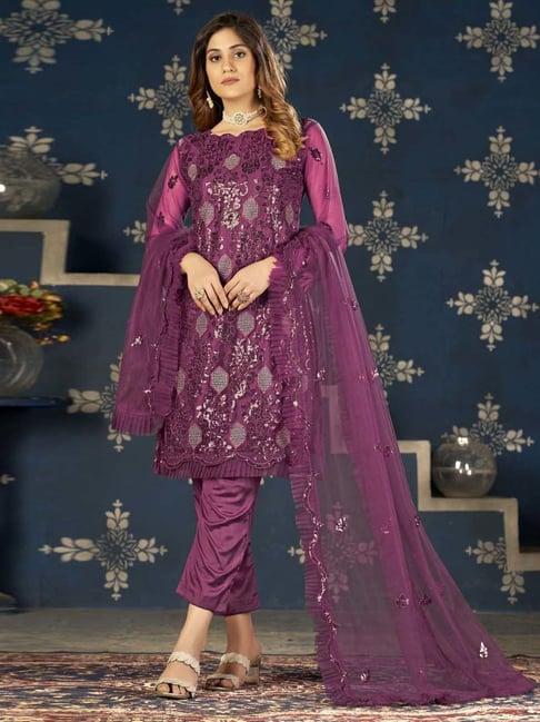 warthy ent purple embroidered semi stitched dress material