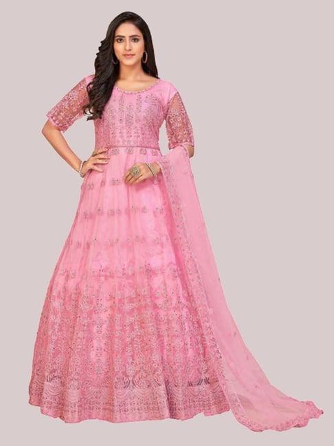 warthy ent pink embroidered semi stitched dress material