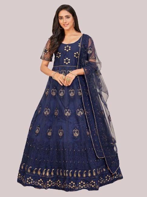 warthy ent navy embroidered semi stitched dress material