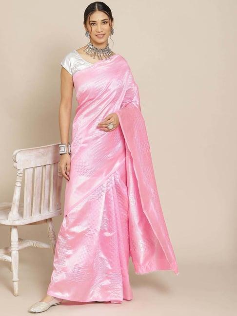 warthy ent pink silk woven saree with unstitched blouse