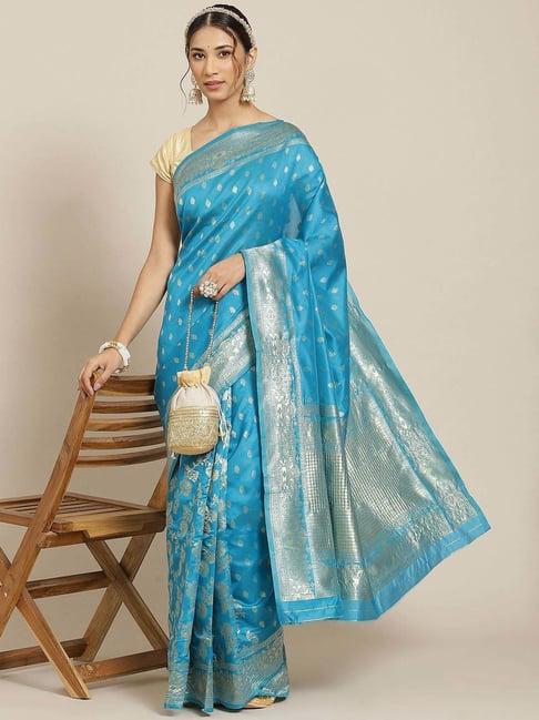 warthy ent blue silk woven saree with unstitched blouse