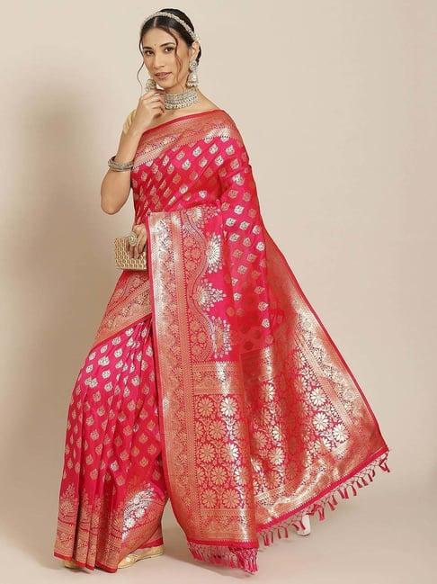 warthy ent pink silk woven saree with unstitched blouse