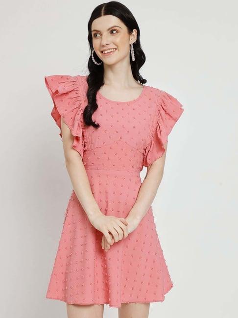 warthy ent pink self pattern a-line dress