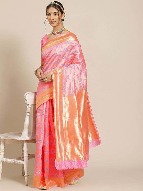 warthy ent pink silk woven saree with unstitched blouse