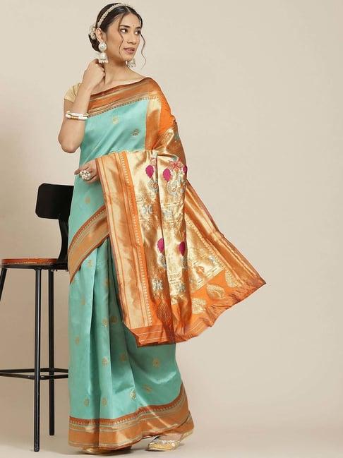 warthy ent blue & brown silk woven saree with unstitched blouse