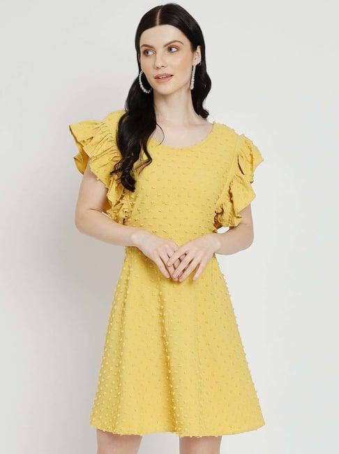 warthy ent yellow self pattern a-line dress