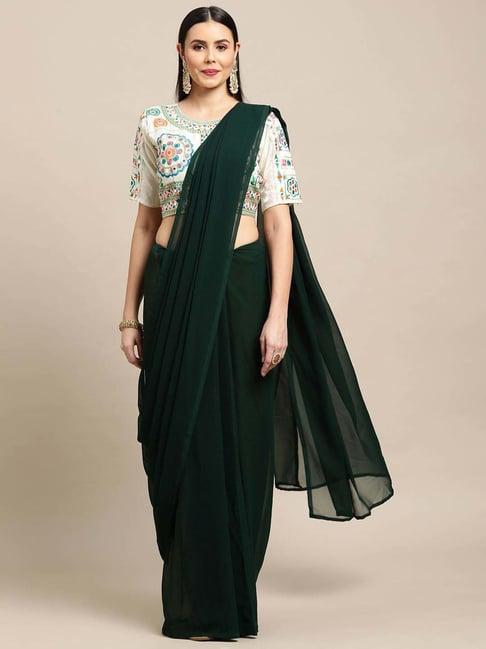 warthy ent green plain saree with unstitched blouse