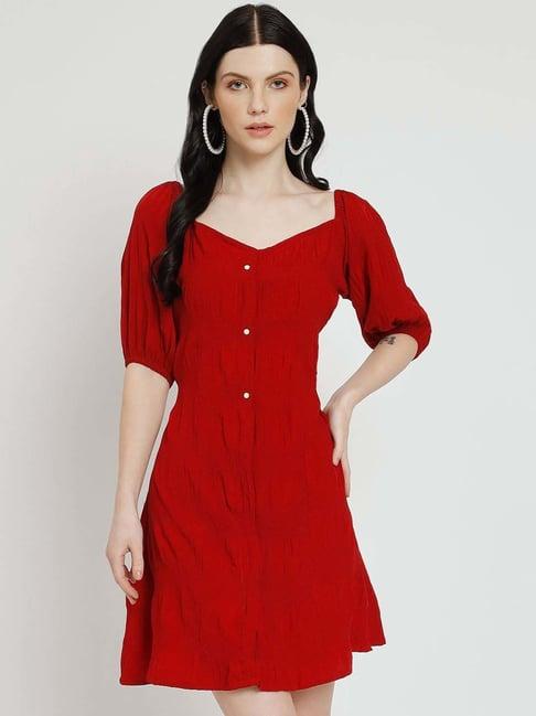 warthy ent maroon self pattern a-line dress