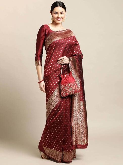 warthy ent maroon silk woven saree with unstitched blouse