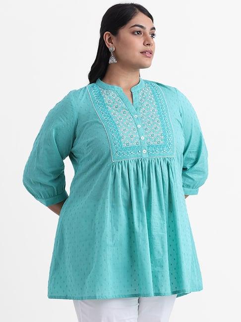 diza by westside aqua blue embroidered phulkari top