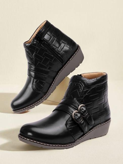 iconics women's black wedge booties