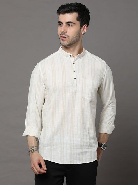 bushirt cream cotton striped short kurta