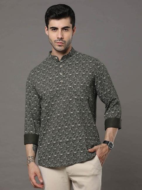 bushirt green printed cotton short kurta