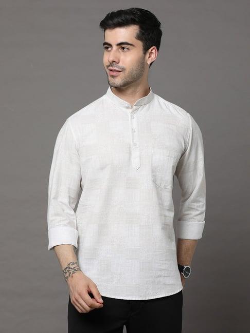 bushirt white printed cotton short kurta