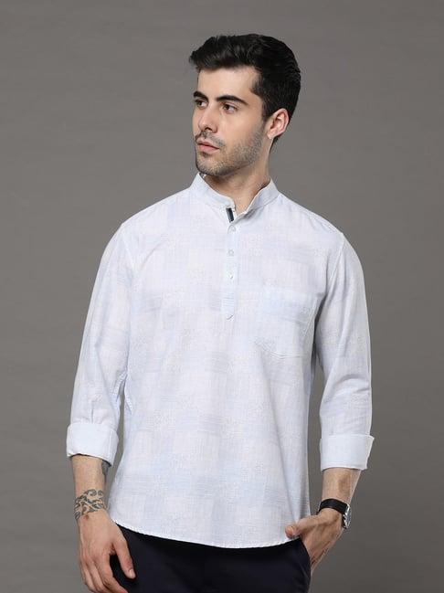 bushirt light blue printed cotton short kurta