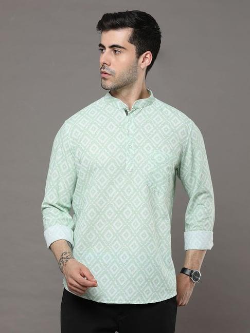 bushirt mint green printed cotton short kurta