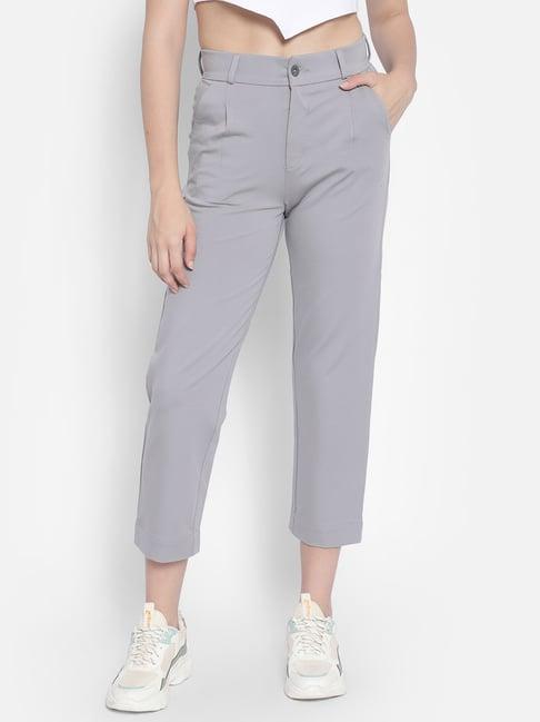 crimsoune club grey straight fit mid rise cropped trousers