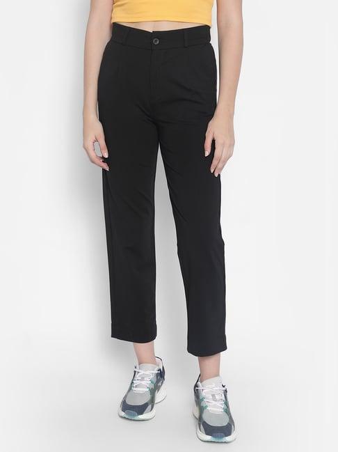 crimsoune club black straight fit mid rise cropped trousers