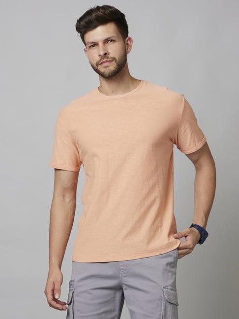 celio* peach regular fit cotton crew t-shirt