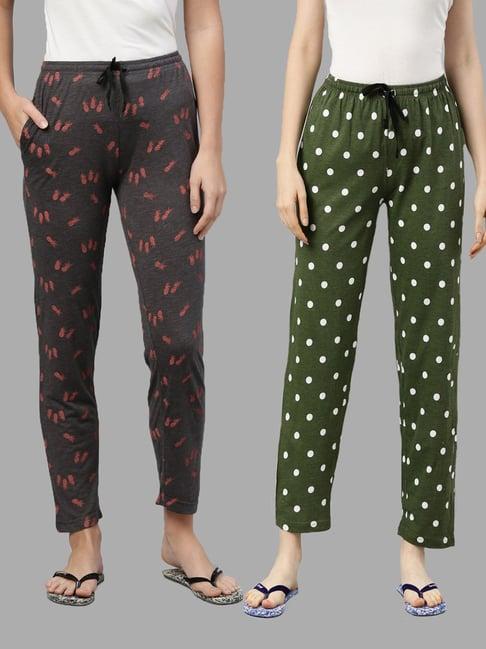 kryptic green & charcoal printed lounge pants - pack of 2