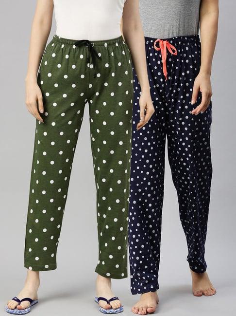 kryptic green & blue printed pure cotton elasticated waist band regular fit pyjamas - pack of 2