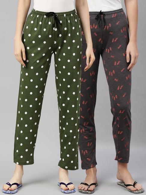 kryptic green & charcoal printed lounge pants - pack of 2