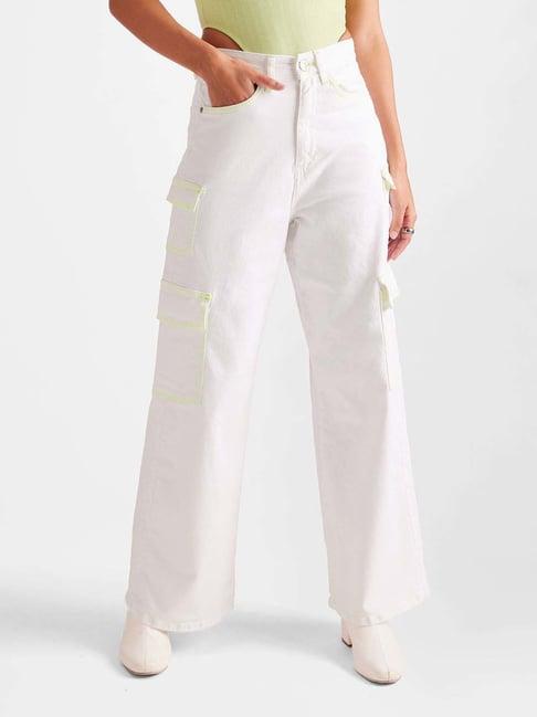 the souled store white cotton mid rise jeans