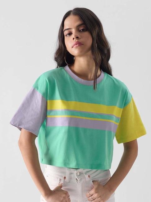 the souled store multicolored cotton color-block t-shirt