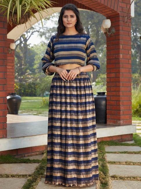 shubhkala navy striped crop top and skirt set