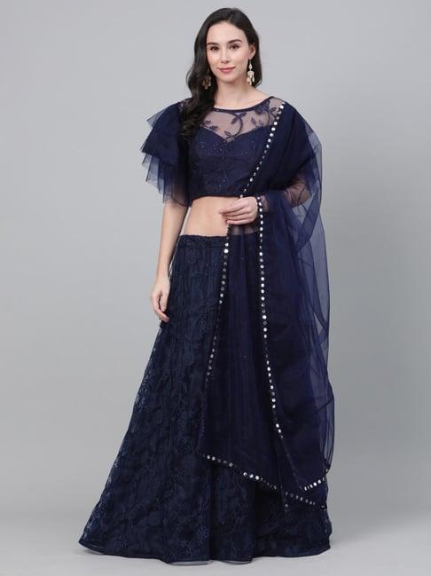 shubhkala navy embroidered lehenga and choli set with dupatta