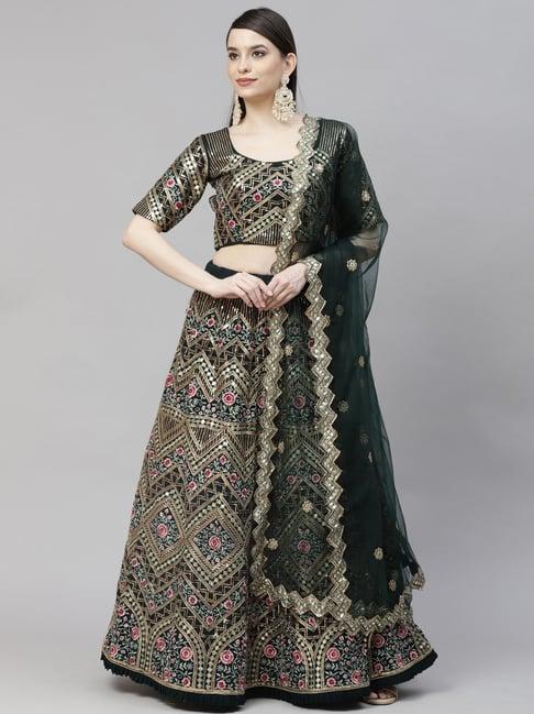 shubhkala bottle green embellished lehenga and choli set with dupatta