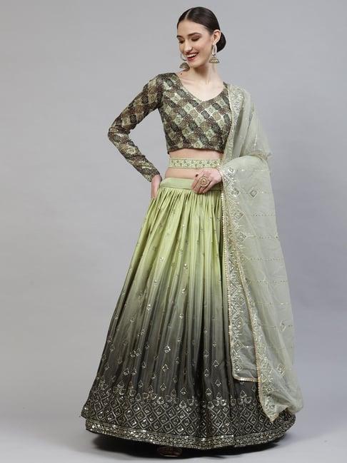 shubhkala pista green silk embellished lehenga and choli set with dupatta