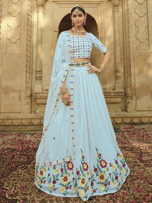 shubhkala sky blue embroidered lehenga and choli set with dupatta