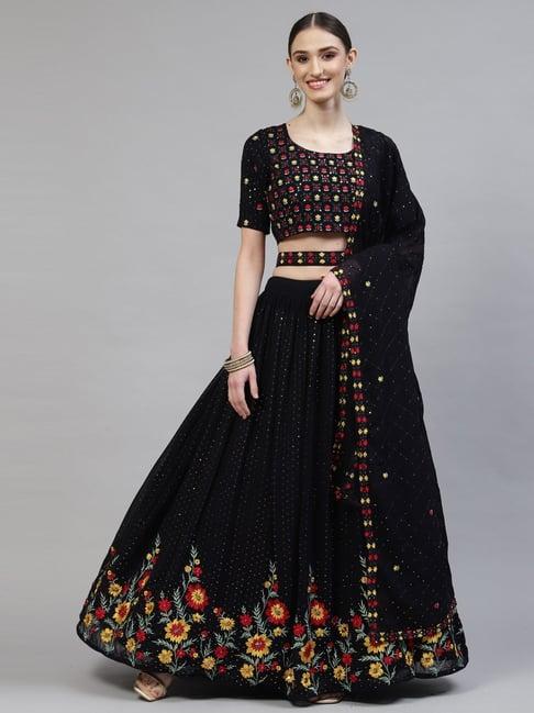 shubhkala black embroidered lehenga and choli set with dupatta