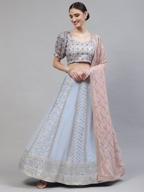 shubhkala grey & pink embellished lehenga and choli set with dupatta