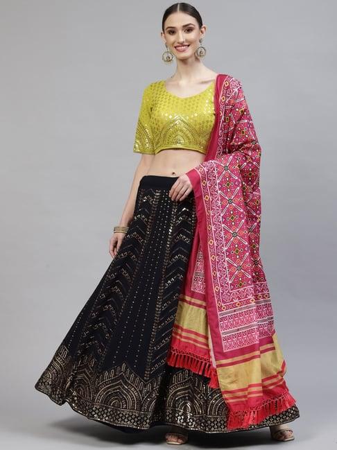 shubhkala navy embellished lehenga and choli set with dupatta