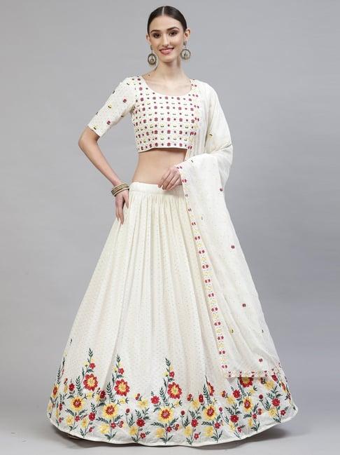 shubhkala white embroidered lehenga and choli set with dupatta