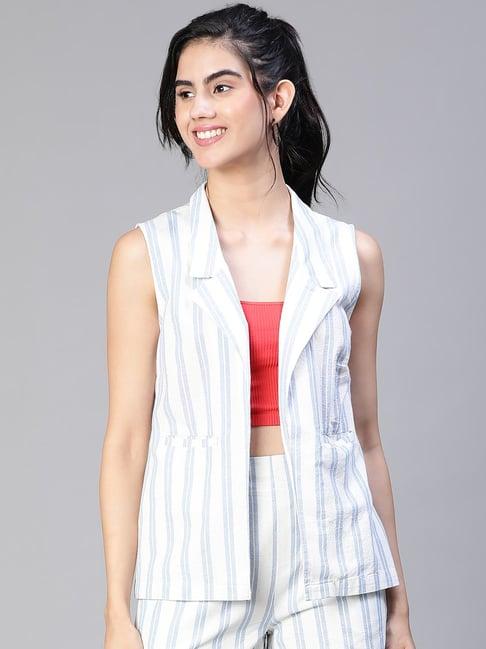 oxolloxo blue & white cotton striped waistcoat