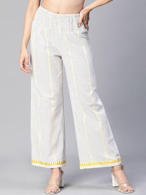 oxolloxo beige cotton striped mid rise pants