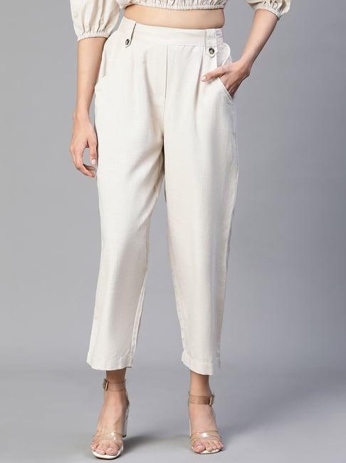 oxolloxo beige cotton relaxed fit mid rise pants