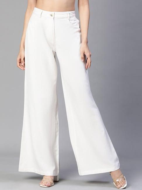 oxolloxo white cotton regular fit high rise pants