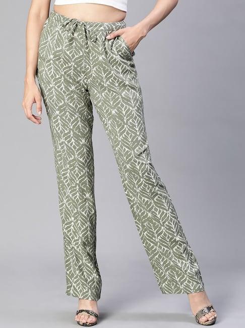 oxolloxo light green & white printed mid rise pants