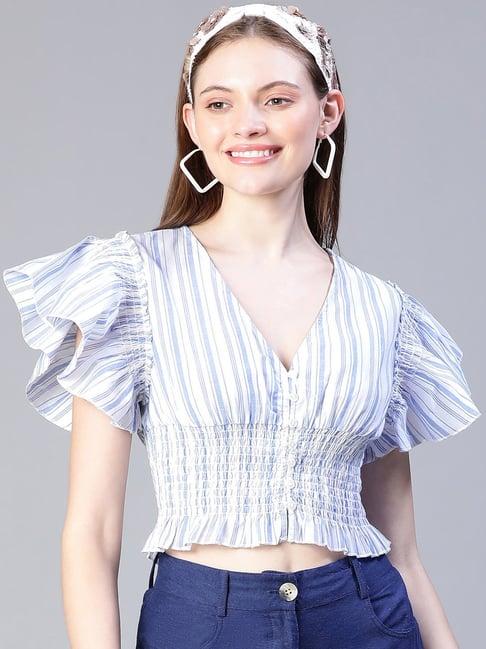 oxolloxo blue & white striped crop top