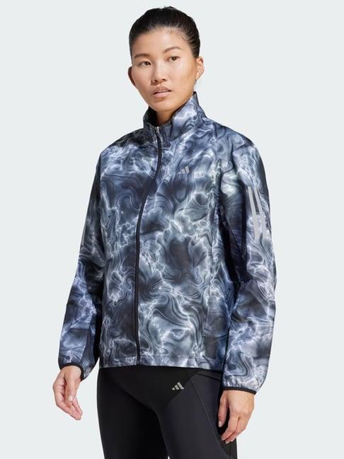 adidas black & white printed running windbreaker jacket