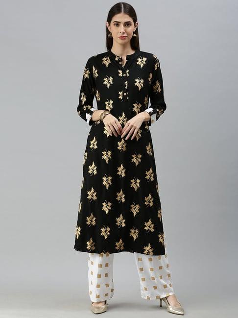 blissta black & white printed kurta palazzo set