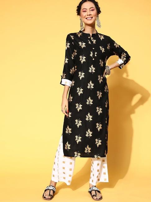 blissta black & white printed kurta palazzo set