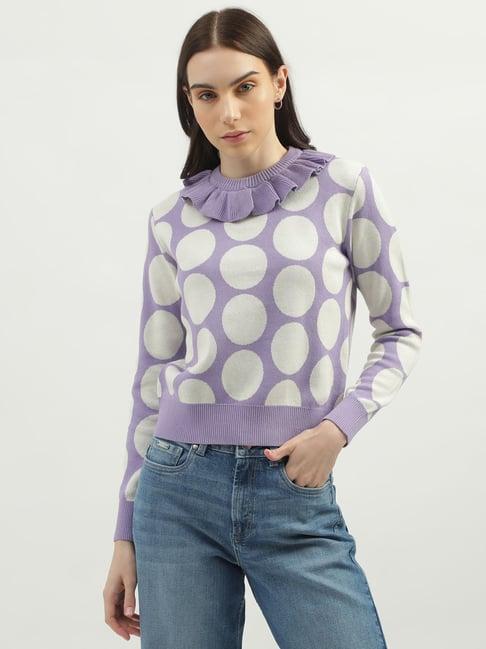 united colors of benetton purple & white cotton polka dot sweater