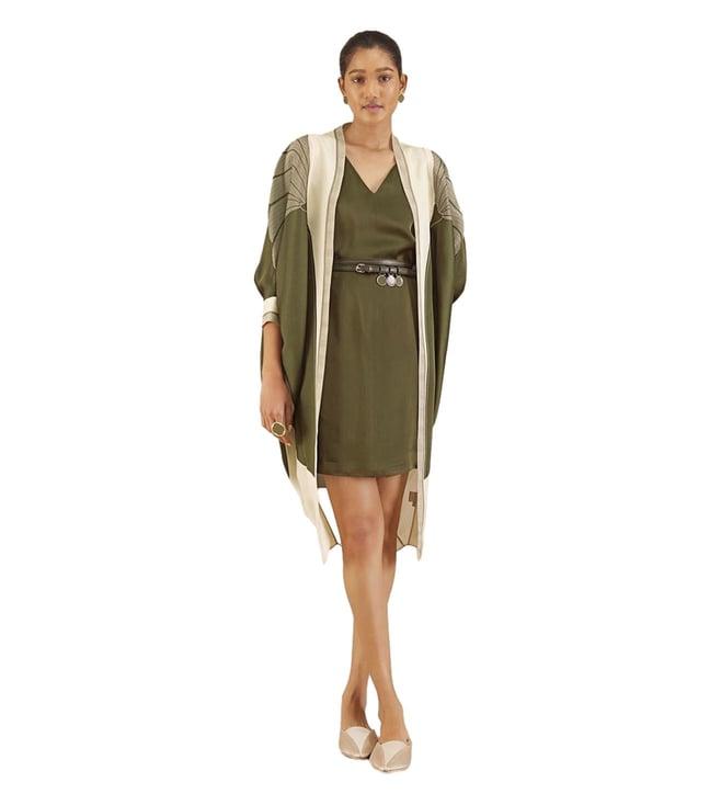 ampm olive bagh long cape with inner